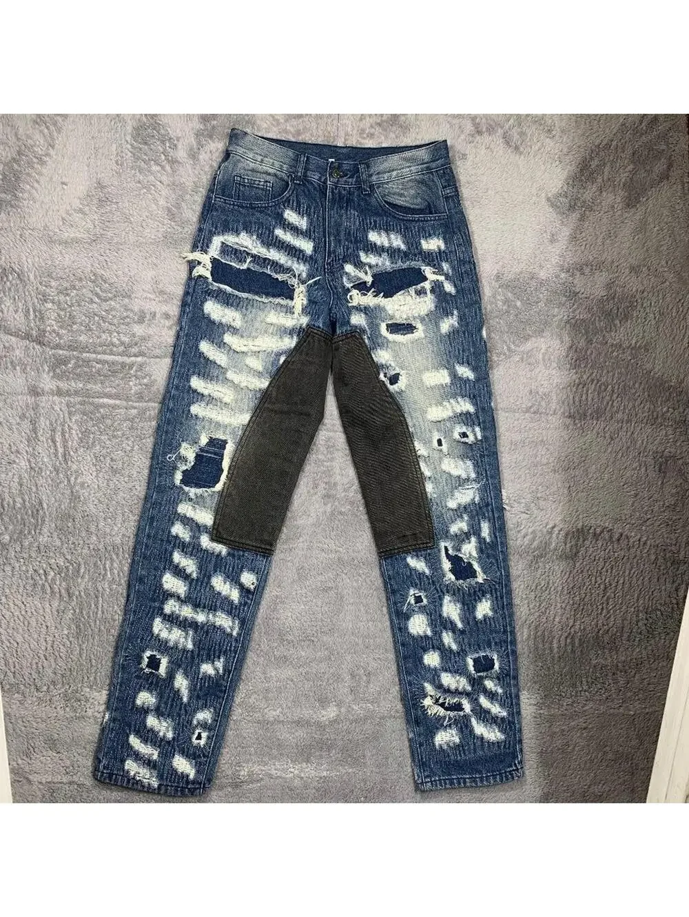 Aelfric Eden Distressed Jeans Mens 30 Blue Ripped Patchwork Streetwear Straight